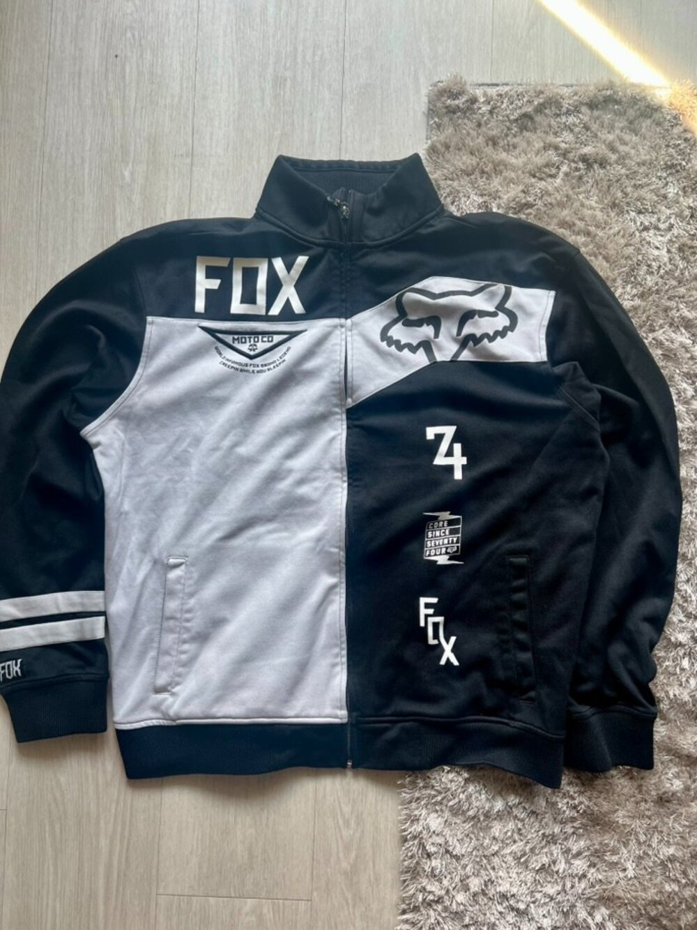 Y2K Fox Racing Full Zip Jacket Nation de Machina Men’s XL Black White Biker Race